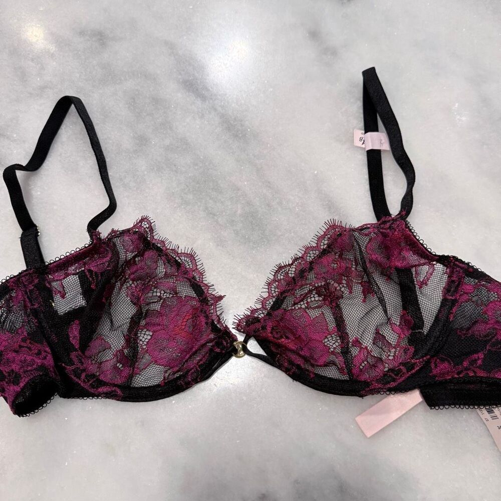 NWT Victoria's Secret Very Sexy Demi Rose Lace Unlined Bra Black Pink Size 34B